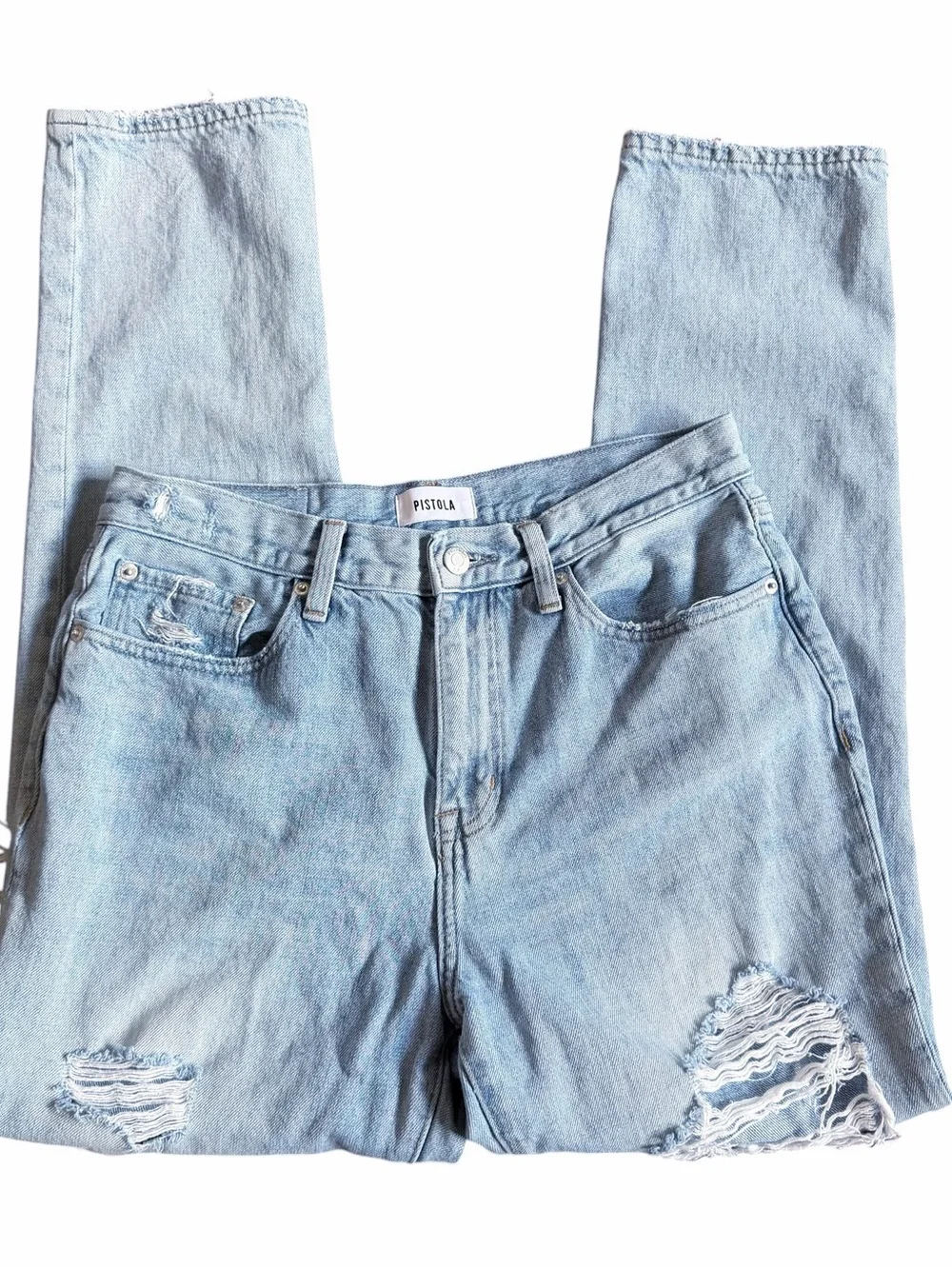 Pistola Distressed Jeans Women’s Size 28 Ripped Light Wash Denim Straight Leg